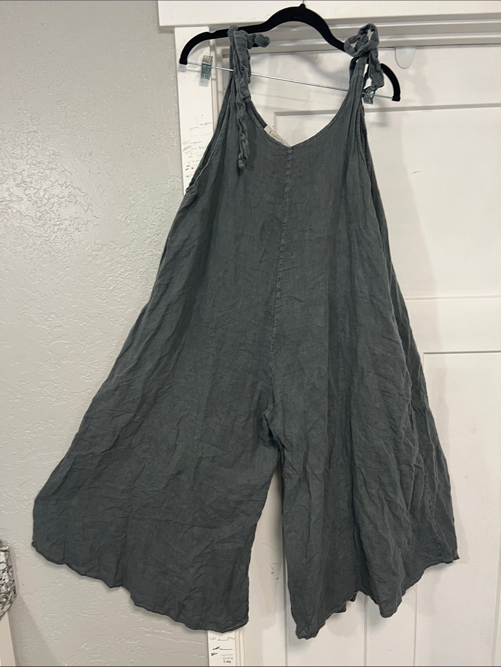 LIABELLA CHARCOAL GRAY LINEN TIE UP OVERSIZED JUMPSUIT ROMPER ITALY LARGE